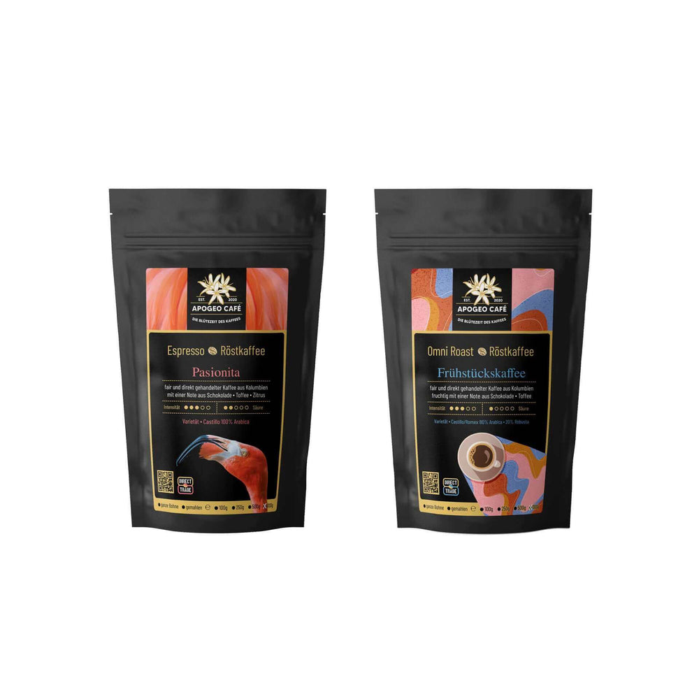 Kaffeeprobierpaket mit Espresso Specialty Coffee und Omni Roast Kaffee 2x 250g ganze Bohne